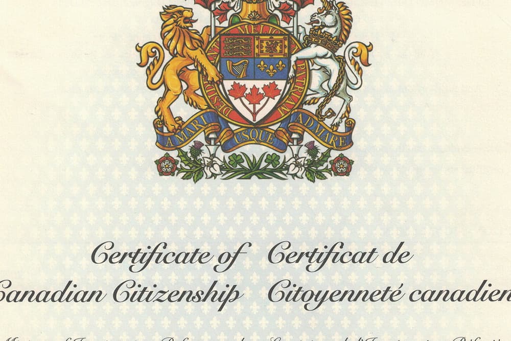 Mẫu chứng nhận quốc tịch Canada
