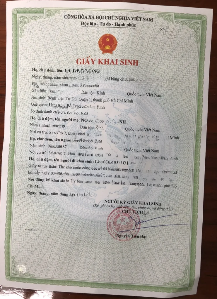 giấy khai sinh việt nam