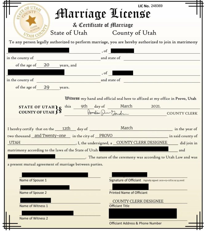 Utah Marriage License