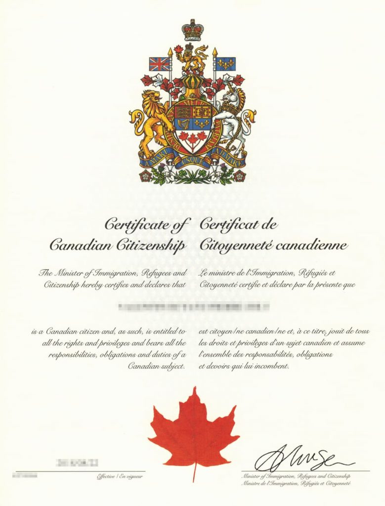 Chứng nhận quốc tịch Canada